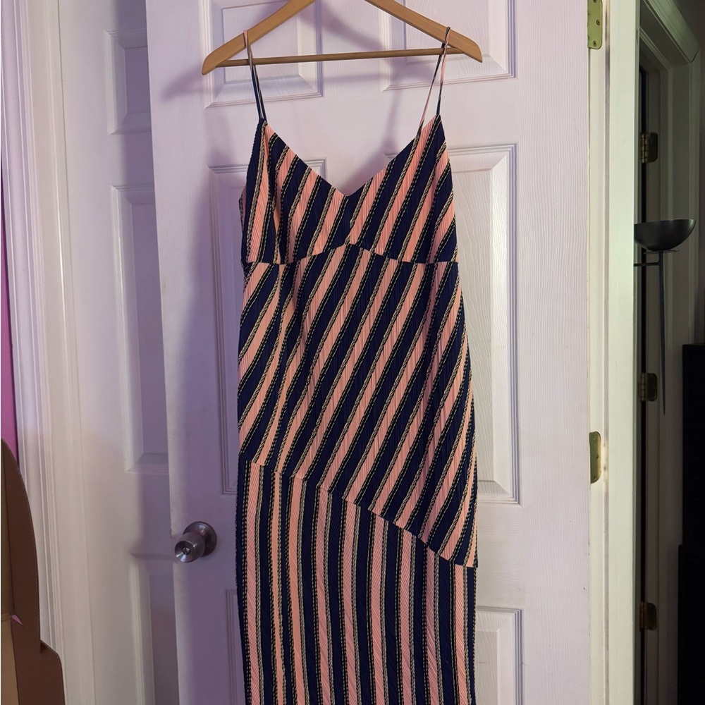 Topshop Pink and Black Striped Midi Dress